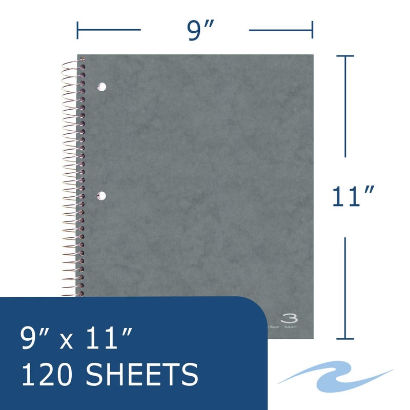 Roaring Spring College Ruled 3 Subject Spiral Notebook, Double Pockets, 11" x 9" 120 Sheets, Assorted Colors - Image 2